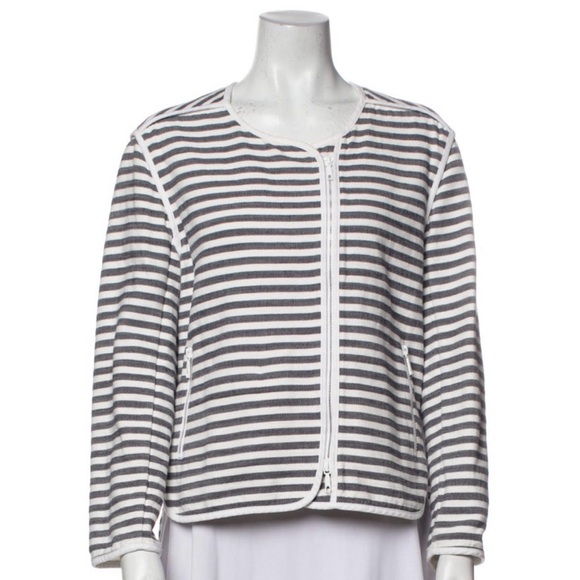 Lafayette 148 New York Jackets & Blazers - Lafayette 148 Striped Evening Jacket Size: M Striped Gray and White